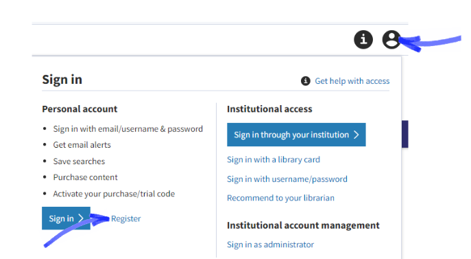 screenshot of IBD Journal user menu