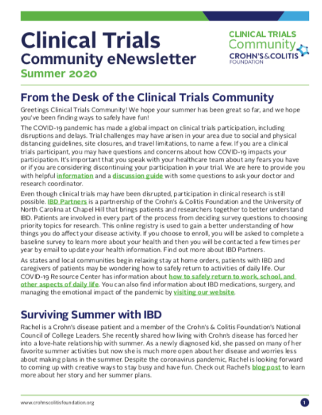 Summer 2020 - Clinical Trials Community eNewsletter
