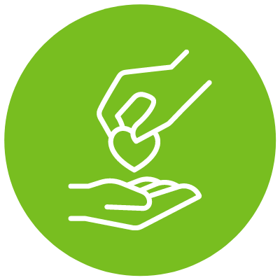 Green icon - hand donating to another open hand