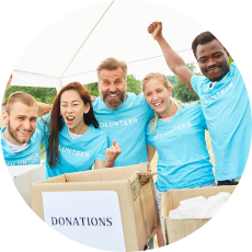 Team volunteering in matching shirts