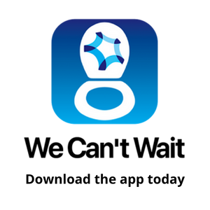 We Can't Wait - app icon, blue with toilet logo