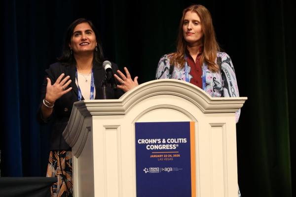 Tina Aswani-Omprakash and GI psychologist and Foundation Trustee Megan Riehl, PsyD