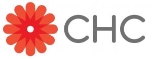 Community Health Charities Logo in grey letters with red flower on white background