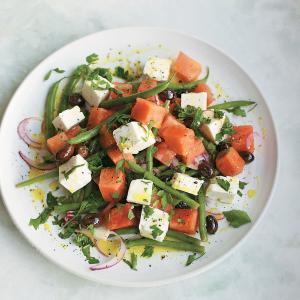 Watermelon, Olive, green bean and feta salad